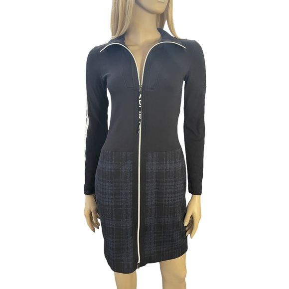 Marc Cain Sport Knit Dress with full zip in navy blue with plaid - Picture 5 of 9